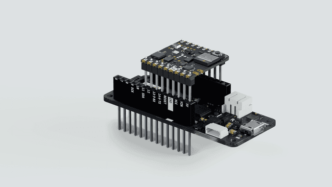 The Arduino Nicla Sense ME mounted on top of the MKR WiFi 1010