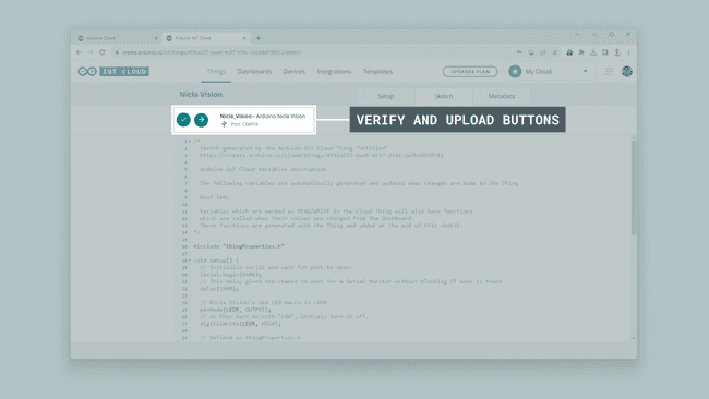 Uploading a sketch to the Nicla Vision in the Arduino Cloud