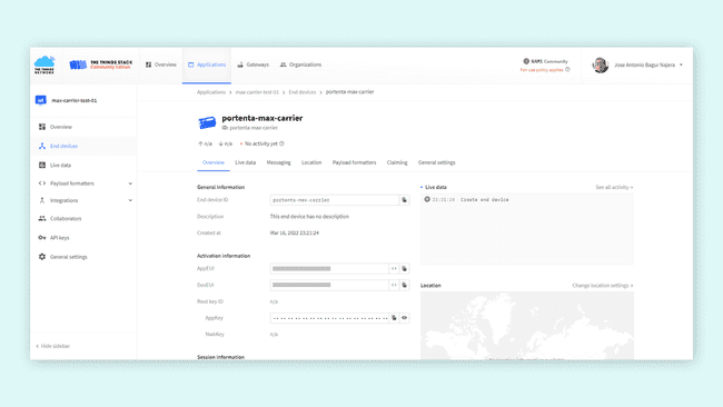 Device overview in TTN.