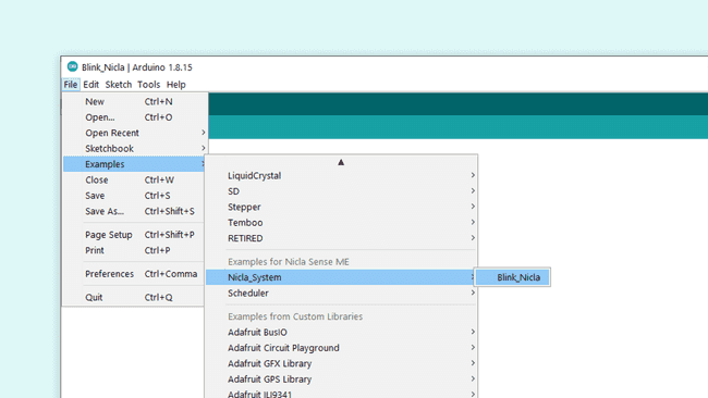 Selecting the blink example.