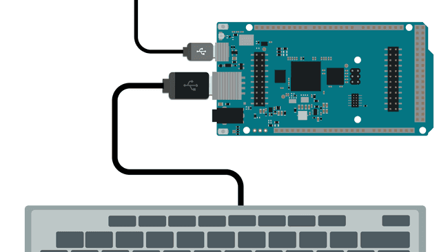 Keyboard connected to USB-A port.