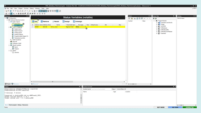 Temperature variable setup