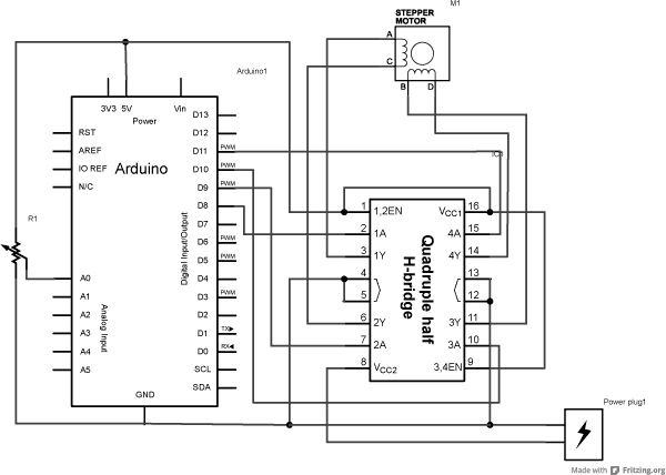 Bipolar Motor Knob Schematic. Image made using Fritzing.