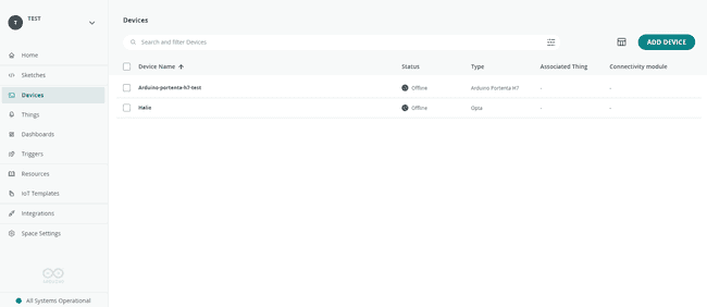 List of devices in your Arduino Cloud