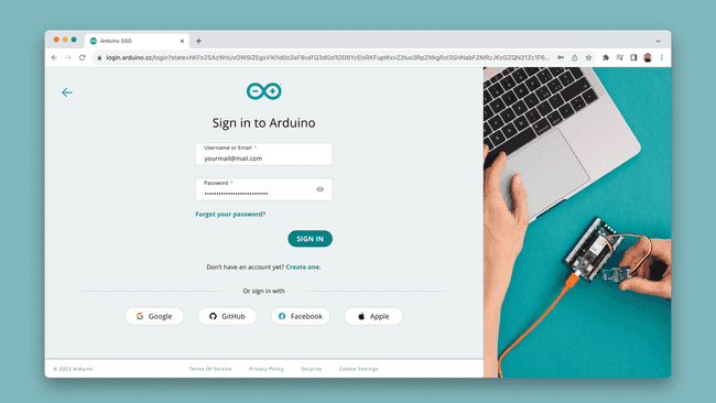 Log in to your Arduino account.