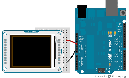 Connecting the screen to the breadboard and board.