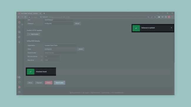 Setting up data sources in Grafana via its GUI.